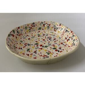 Anthropologie Appoline Pie Dish Floral Hand Painted Stoneware 10” Farmhouse
